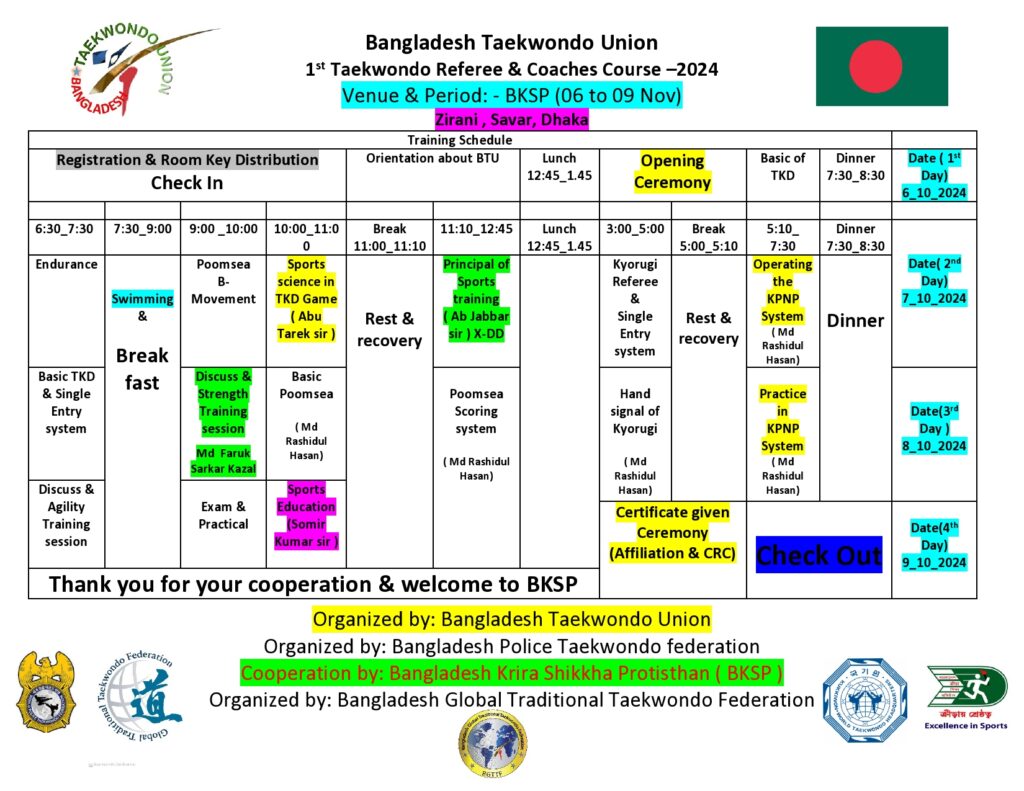 schedule of Referee & coaches course 2024